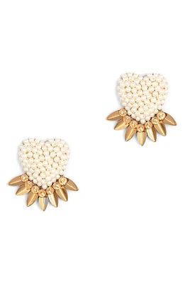 Deepa Gurnani Danni Beaded Fringe Heart Stud Earrings in Gold at Nordstrom