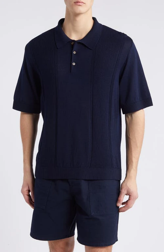 FORET Astern Oversize Wool Blend Polo Sweater Navy at Nordstrom,