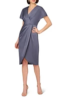 Aidan Mattox by Adrianna Papell Pleat Front Crepe Back Satin Cocktail Dress in Stormy Sky at Nordstrom, Size 10