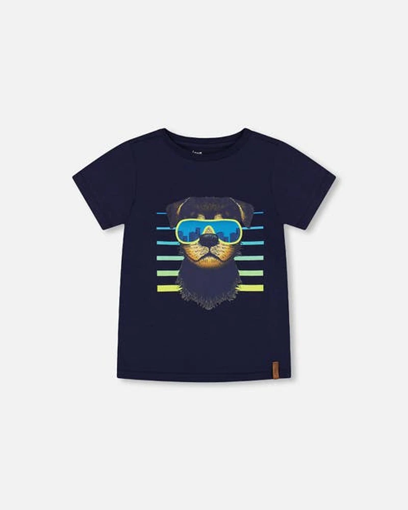 Deux Par Deux Boy's T-Shirt With Print Navy at Nordstrom, Size 7