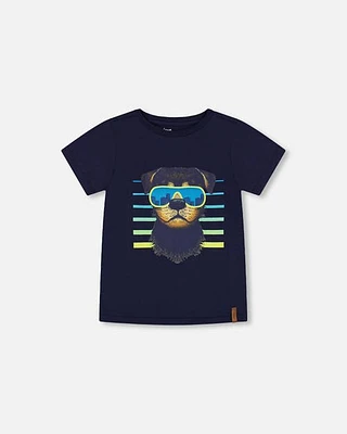 Deux Par Deux Boy's T-Shirt With Print Navy at Nordstrom, Size 7