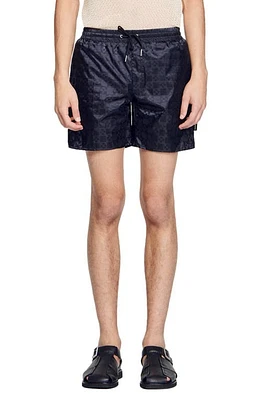 sandro Square Cross Swim Trunks Black at Nordstrom,