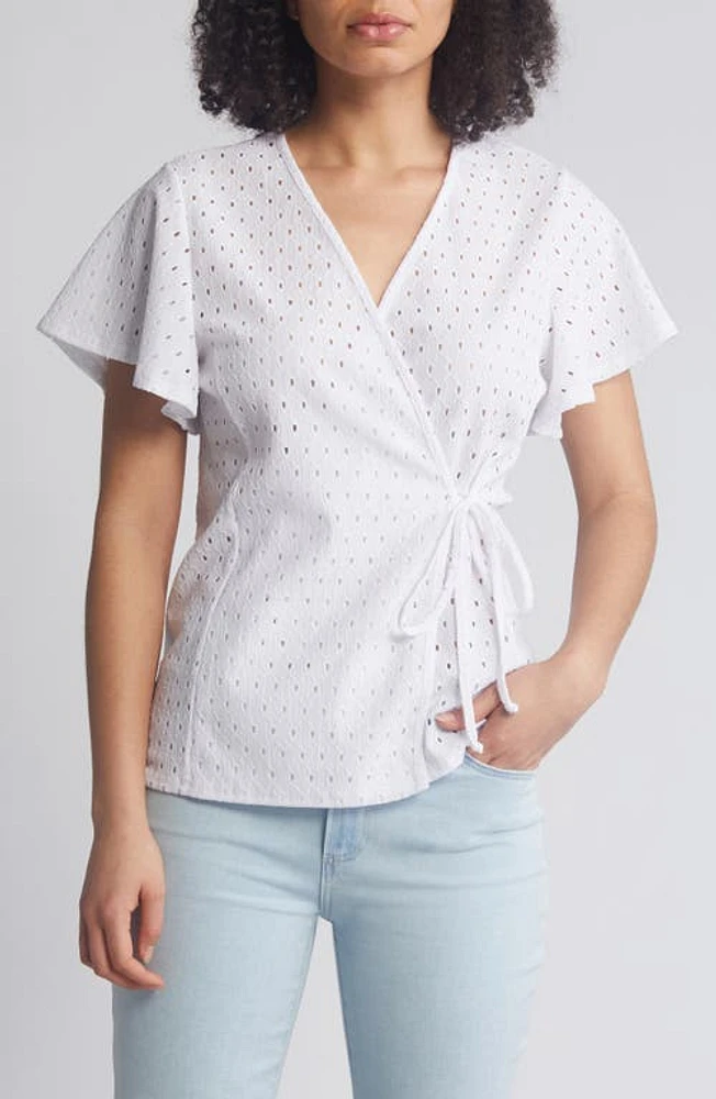 Loveappella Eyelet Wrap Top at Nordstrom,