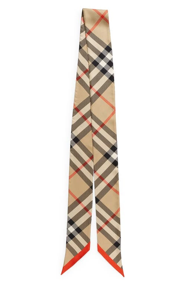 burberry Check Silk Twill Twilly Scarf in Sand at Nordstrom