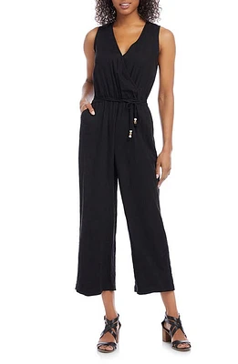 Karen Kane Sleeveless Linen Blend Crop Jumpsuit Black at Nordstrom, P