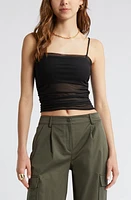 Open Edit Ruched Mesh Camisole Black at Nordstrom,