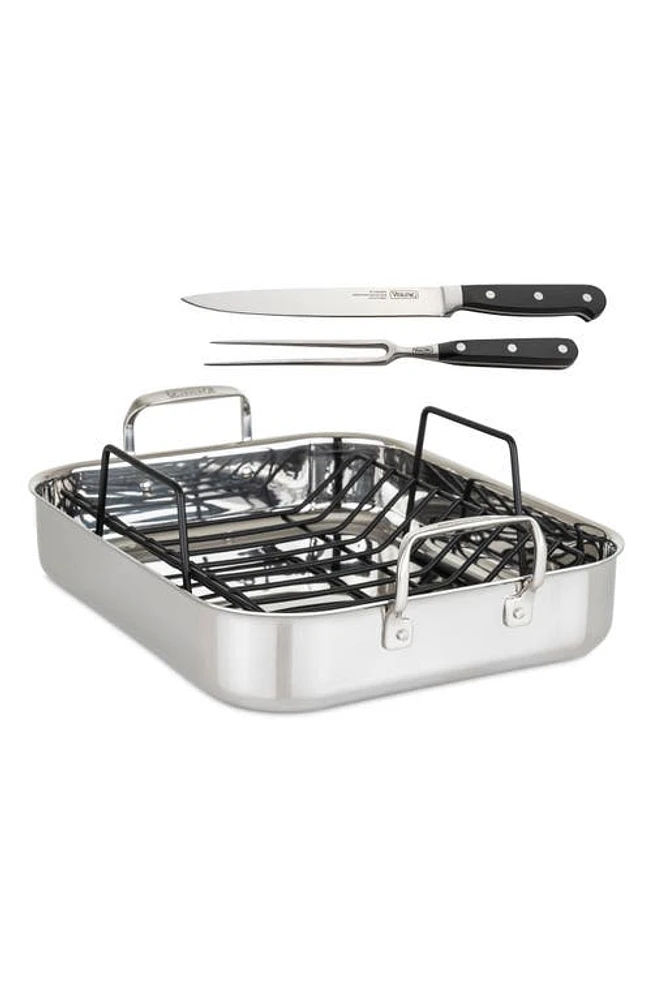 Viking 3-Ply Roasting Pan with Carving Set in Silver at Nordstrom