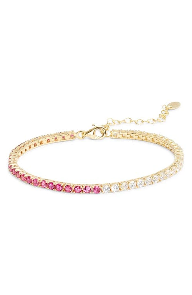 SHYMI Half & Half Cubic Zirconia Tennis Bracelet in Gold/Hot Pink And White at Nordstrom