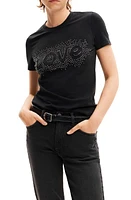 Desigual Love Rhinestone T-Shirt Black at Nordstrom,