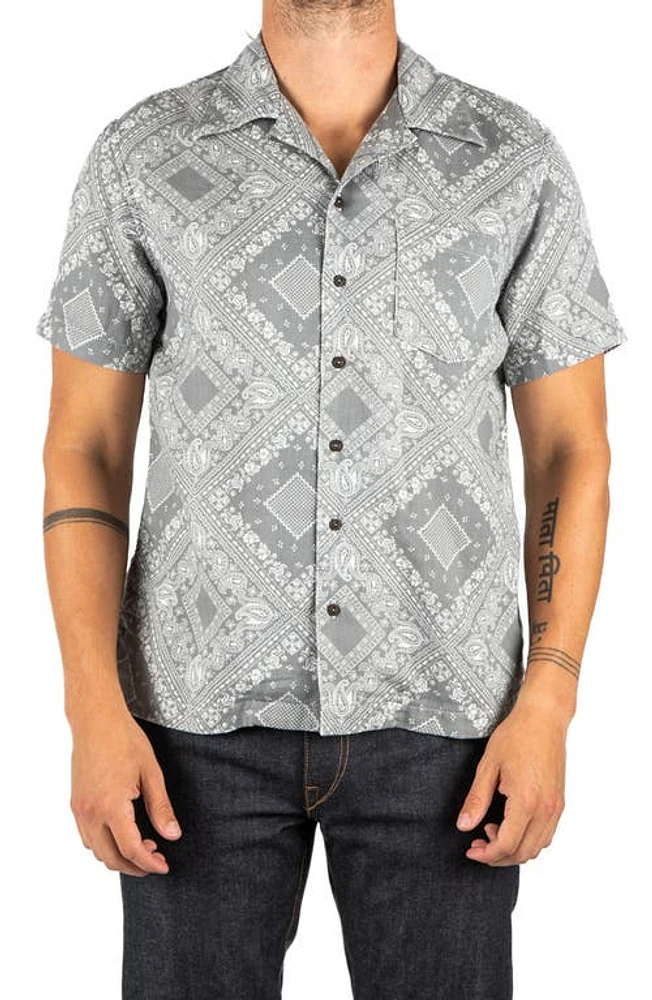 HIROSHI KATO The Wrench Waffle Bandana Print Short Sleeve Button-Up Camp Shirt at Nordstrom