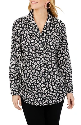 Foxcroft Lucca Floral Cotton Blouse Black at Nordstrom,