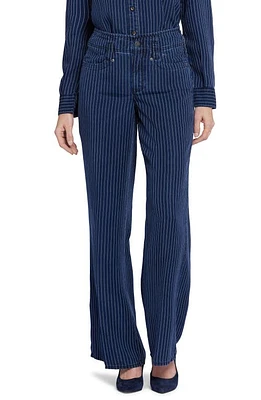 NYDJ Teresa Stripe Hollywood High Waist Wide Leg Jeans Dark Ocean at Nordstrom,