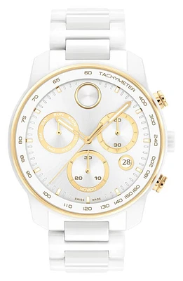 Movado Bold Verso Chronograph Ceramic Bracelet Watch, 44mm in White at Nordstrom