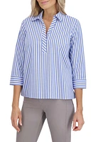 Foxcroft Sophia Stripe Three-Quarter Sleeve Stretch Tunic at Nordstrom,