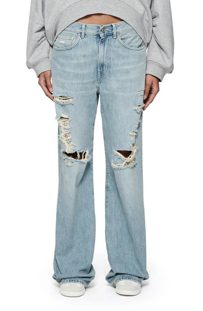 PURPLE BRAND Destroyed Wide Leg Jeans Lt Indigo at Nordstrom,