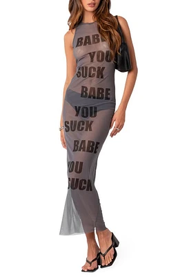 EDIKTED Babe Sheer Mesh Maxi Dress Gray at Nordstrom,