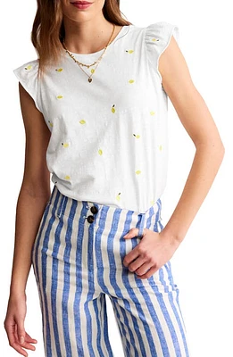 Boden Dora Embroidered Flutter Sleeve T-Shirt in White Lemons at Nordstrom, Size Small