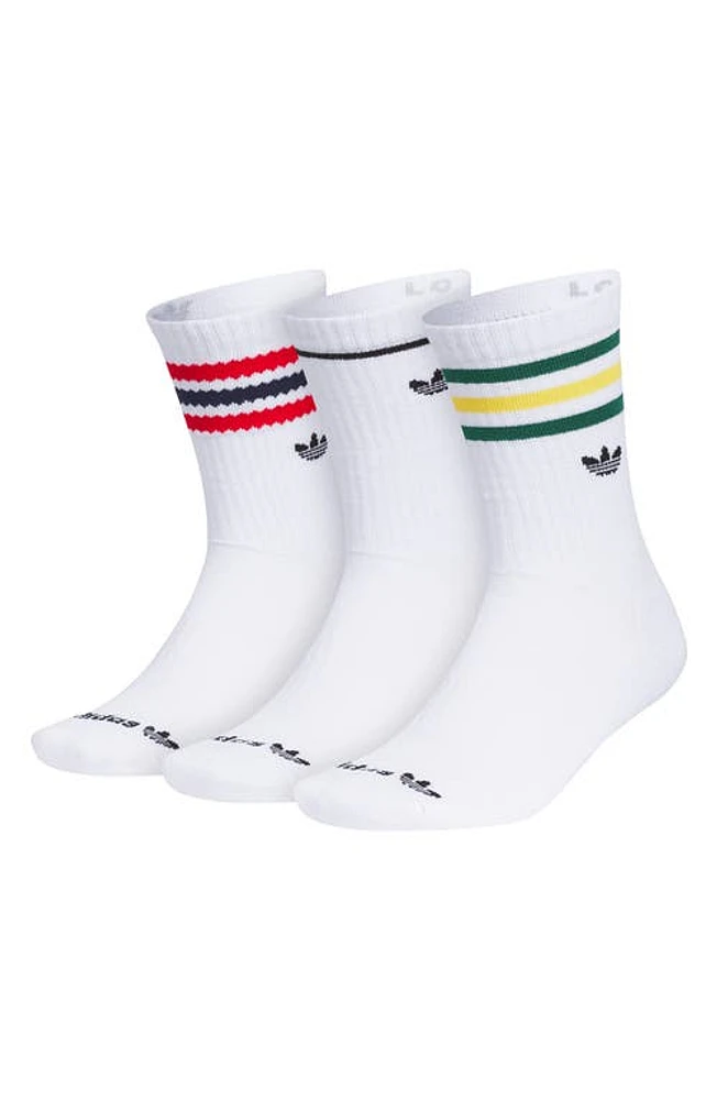 adidas Originals Roller 3-Pack 3.0 Crew Socks in White/Scarlet/Green at Nordstrom, Size Medium