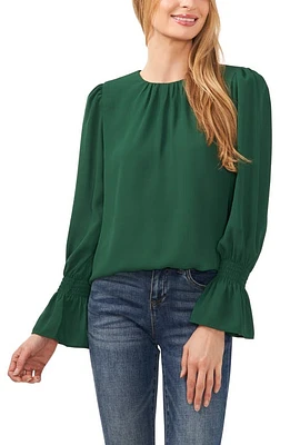 CeCe Long Sleeve Ruffle Cuff Crepe Top Alpine Green at Nordstrom,