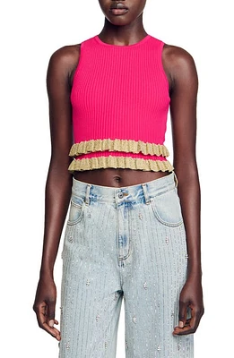 sandro Keyal Ruffle Accent Rib Knit Tank Fushia at Nordstrom,