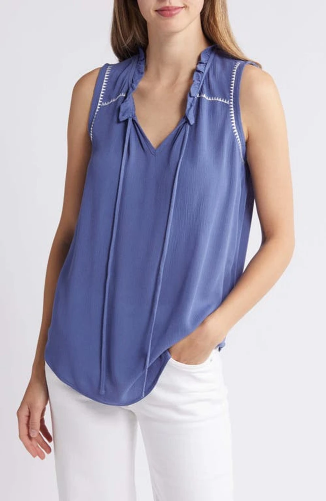 Bobeau Sleeveless Ruffle Neck Top Chambray at Nordstrom,