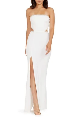 Dress the Population Ariana Rhinestone Trim Cutout Gown White-Silver at Nordstrom,