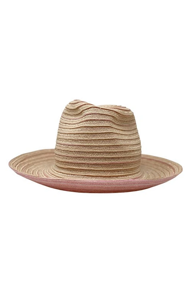 Frances Grey Frances Straw Fedora in Natural/Pink at Nordstrom, Size Medium