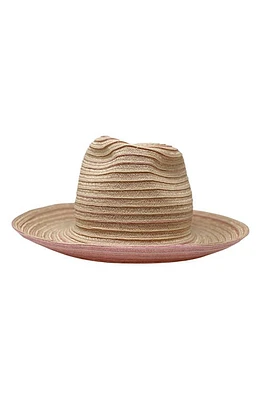 Frances Grey Frances Straw Fedora in Natural/Pink at Nordstrom, Size Medium