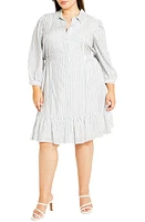 City Chic Flynn Stripe Long Sleeve Shirtdress at