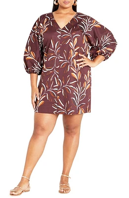 City Chic Lousia Print Dolman Sleeve Minidress in Sol Leaf at Nordstrom, Size Xxl