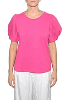 Brave+True Abigail Puff Sleeve Mixed Media Cotton Top at Nordstrom,