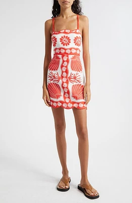 FARM Rio Ainika Shell Print Linen Minidress White at Nordstrom,