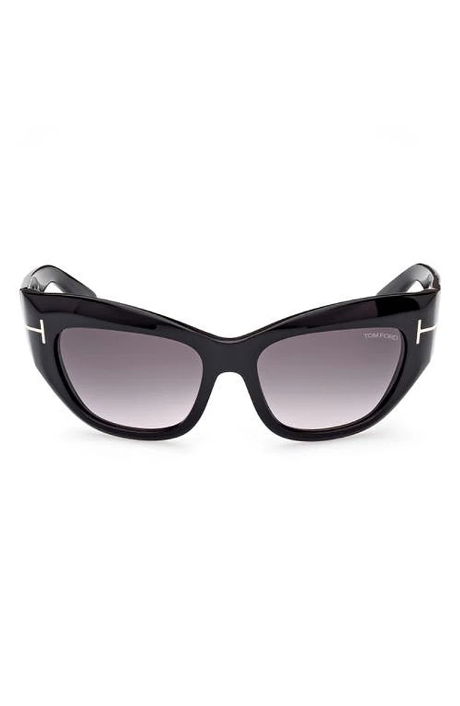 TOM FORD Brianna 55mm Gradient Cat Eye Sunglasses in Shiny Black /Smoke Pink at Nordstrom