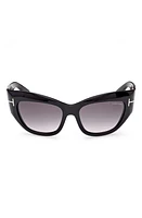 TOM FORD Brianna 55mm Gradient Cat Eye Sunglasses in Shiny Black /Smoke Pink at Nordstrom