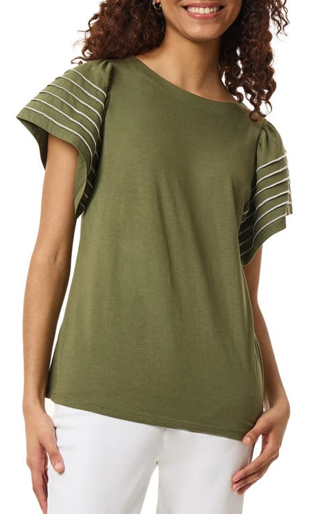 Jones New York Purl Stitch Flutter Sleeve Cotton Blend Knit Top Jasper Green at Nordstrom,