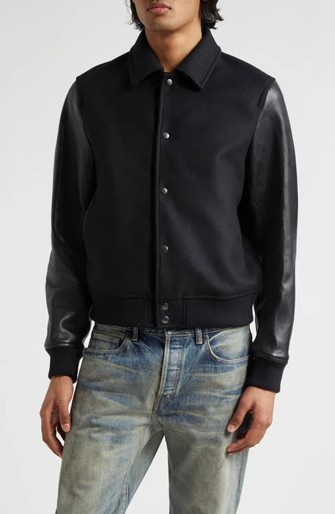 John Elliott Wool Blend & Leather Varsity Jacket at Nordstrom