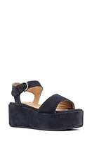 Aquatalia Dinah Water Repellent Ankle Strap Platform Wedge Sandal Navy at Nordstrom,