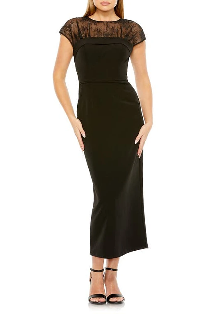 Mac Duggal Sheer Lace Yoke Crepe Dress Black at Nordstrom,