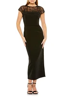 Mac Duggal Sheer Lace Yoke Crepe Dress Black at Nordstrom,