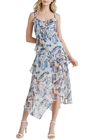 Mila Mae Asymmetric Hem Abstract Print Chiffon Dress Blue at Nordstrom,