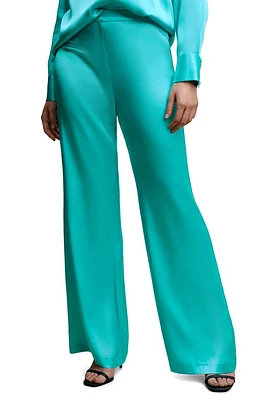 MANGO Satin Palazzo Pants in Turquoise at Nordstrom, Size X-Small