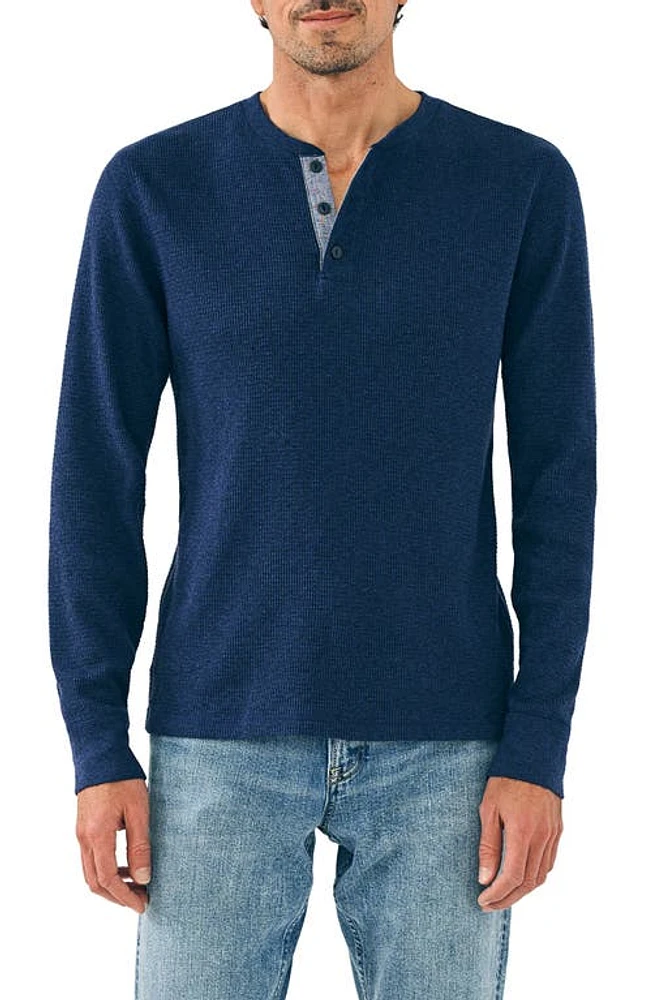 Faherty Surplus Long Sleeve Organic Cotton Waffle Henley in Deep Sea Heather at Nordstrom, Size Small