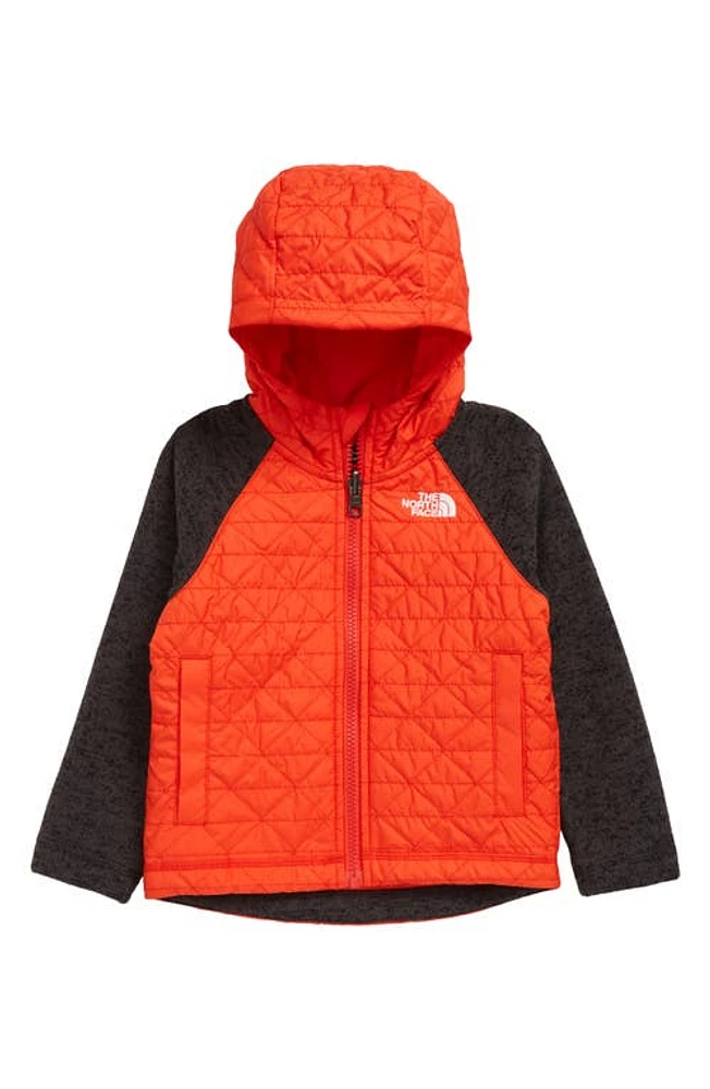 The North Face Water Repellent Quilted Sweater Fleece Jacket in Fiery Red/Dark Grey Heather at Nordstrom, Size 5