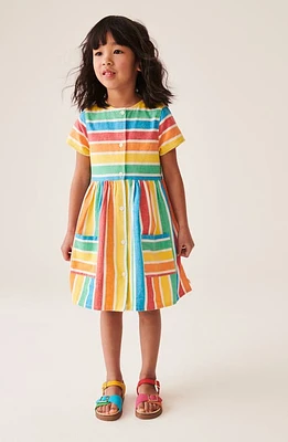 Little Bird Kids' Rainbow Stripe Cotton & Linen Shirtdress Multi at Nordstrom,