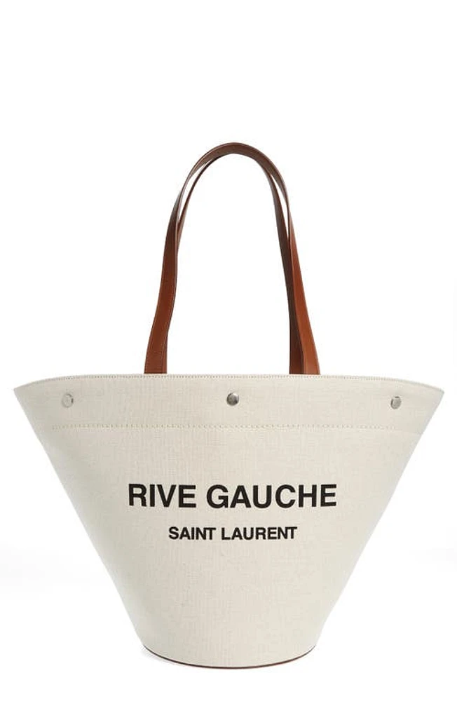 Saint Laurent Rive Gauche Canvas Tote in Greggio/Nero/Brick at Nordstrom