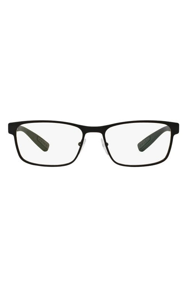 Prada Linea Rossa 55mm Rectangular Optical Glasses in Rubber Black at Nordstrom