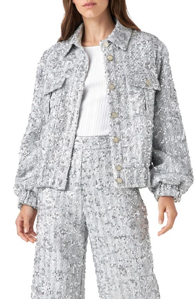 English Factory Sequin Tweed Jacket Silver at Nordstrom,