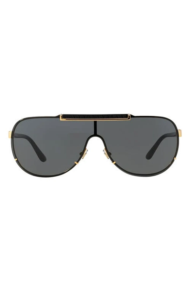 Versace 40mm Shield Sunglasses in Black/Gold/Black Solid at Nordstrom