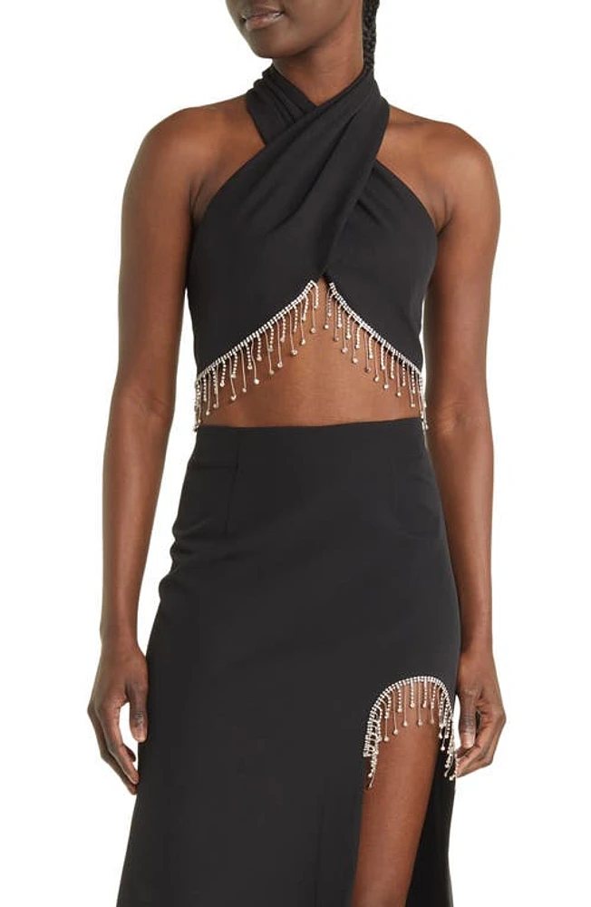 SOMETHING NEW Coco Jewel Halter Crop Top Black at Nordstrom,