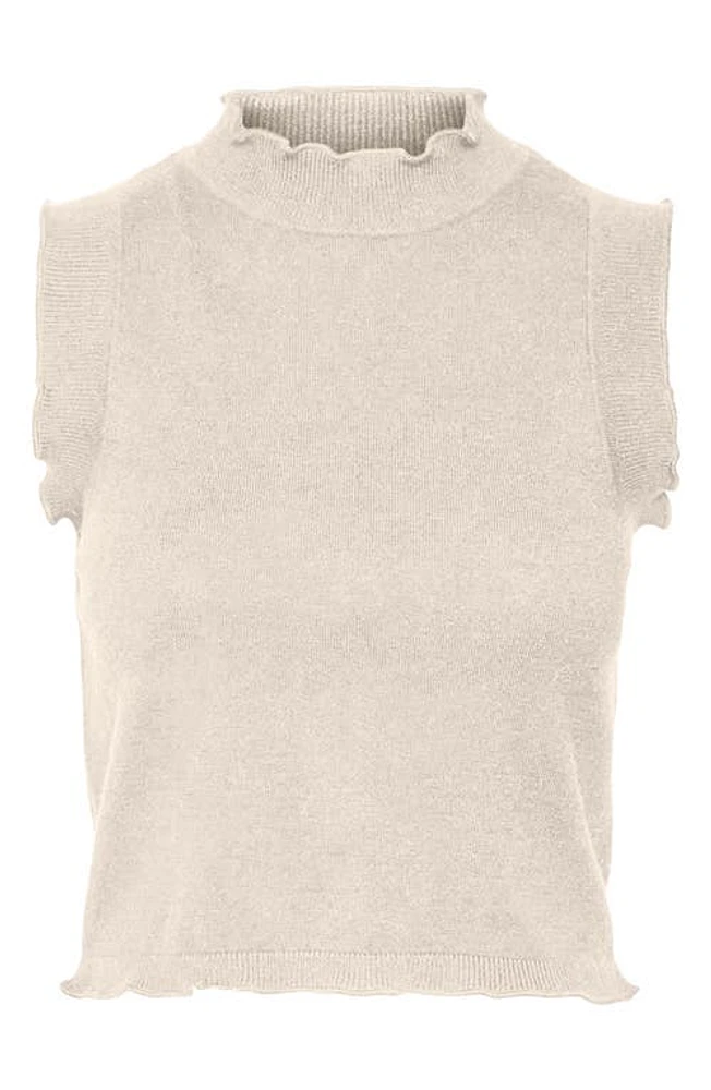 VERO MODA Ruffle Neck Sleeveless Sweater in Birch at Nordstrom, Size X-Large